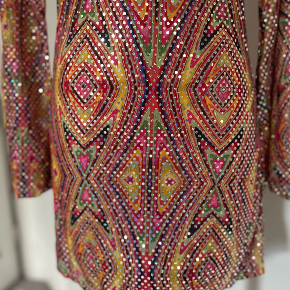 Multicolor Geometric Shiny Patterned Mini Dress W… - image 3